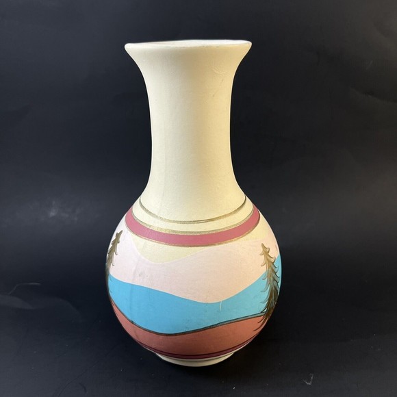 TESA by Maack Pottery Vase Hand Painted  Green Trees Small 7” Tall - Picture 2 of 4